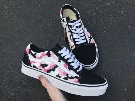 Some shoes I painted a little while ago.... these aren’t my design but a remake of someone else’s. Shouts out to who created it! I would give credit if I knew who it was Camo Vans, Vans Shoes Fashion, Custom Vans Shoes, Cute Vans, Custom Nike Shoes, Nike Air Shoes, Custom Ideas, Fresh Shoes, Cute Sneakers