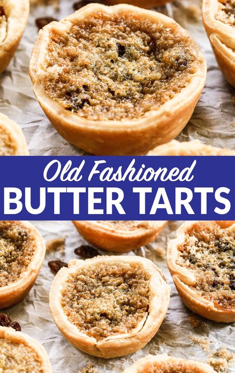 Baked in a muffin tin, this Canadian butter tarts recipe is sweet and gooey with an indulgent brown sugar and raisin (or walnut) filling. Walnut Tarts Mini, Raisin Butter Tarts Recipe, Canadian Butter Tarts Recipe Canada, Canadian Butter Tarts Recipe, Butter Tarts Filling Recipe, Walnut Tart Recipe, Christmas Chow, Butter Tarts Recipe, Canadian Butter Tarts