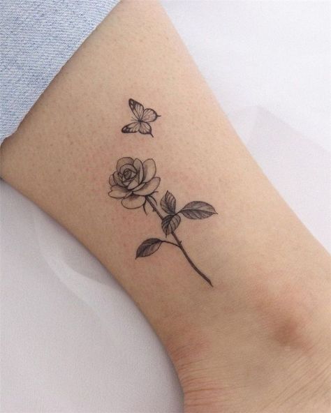 Butterfly Ankle Tattoos, Rose And Butterfly Tattoo, Diamond Tattoo, Ring Tattoo, Rose Tattoos For Women, Small Rose Tattoo, Ankle Tattoos For Women, Butterfly Tattoos For Women, Muster Tattoos