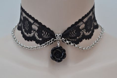 Black Rose Choker, Diy Lace Choker, Black Lace Outfit, Cute Chokers, Choker Diy, Black Lace Necklace, Black Lace Choker Necklace, Diy Choker, Goth Choker