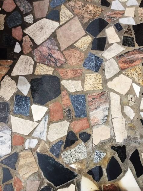 Granite Remnants, Recycled Granite, Atrium Design, Stone Tile Flooring, Crazy Paving, Diy Marble, Granite Flooring, Beach House Design, Mosaic Flooring