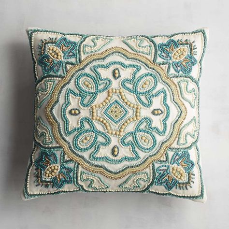 Lounge At Home, Embellished Pillows, Turquoise Tile, Moroccan Lounge, Beaded Pillow, Cushion Embroidery, Cushion Cover Designs, Embroidered Cushions, Diy Pillows