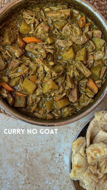 Rachel Ama on Instagram: "🌱 Curry No Goat 🔥 inspired by my one of my fave dishes before I stopped eating meat - curry goat. I love goats and I didn’t want to eat them anymore x I make this every few months when I feel like some proper nostalgic comfort food. Hope you enjoy x Ingredients Green seasoning 4 Spring onions 4 sprigs of thyme Handful of fresh coriander Handful of fresh parsley 6 cloves of garlic 1 celery 1 scotch bonnet, seeds removed for medium heat 1/4 key lime 1 thumb of ginger 1 Vegan Curry Goat, Rachel Ama Recipes, Rachel Ama, Vegan Jamaican, Jackfruit Curry, Green Seasoning, Veg Stock, Full Meals, Vegan Soul Food