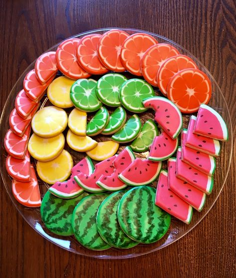 Summer Fruit Platter, Fruit Sugar Cookies, Summer Sugar Cookies, Summer Cookie, Royal Iced Cookies, Fruit Cookies, Sugar Cookie Royal Icing, Cookie Connection, Torte Cupcake