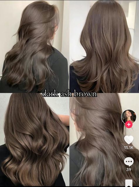 Cool Tone Mushroom Brown Hair, Cool Tone Brown Hair Asian, Cool Medium Brown Hair Color, Ash Brown Hair Cool Tone, Light Brown Hair Cool Tone Pale Skin, Asian Ashy Brown Hair, Brown Colors For Hair, Green Tea Hair Color, Neutral Tone Brown Hair