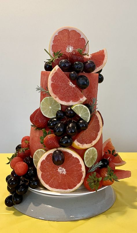 Watermelon Fruit Cake, Fruit Display Watermelon Fruit Cake, Cake Watermelon, Fruits Cake, Fruit Cake Design, Cake Fruit, Watermelon Cake, Fruit Display, Watermelon Fruit, Grad Party