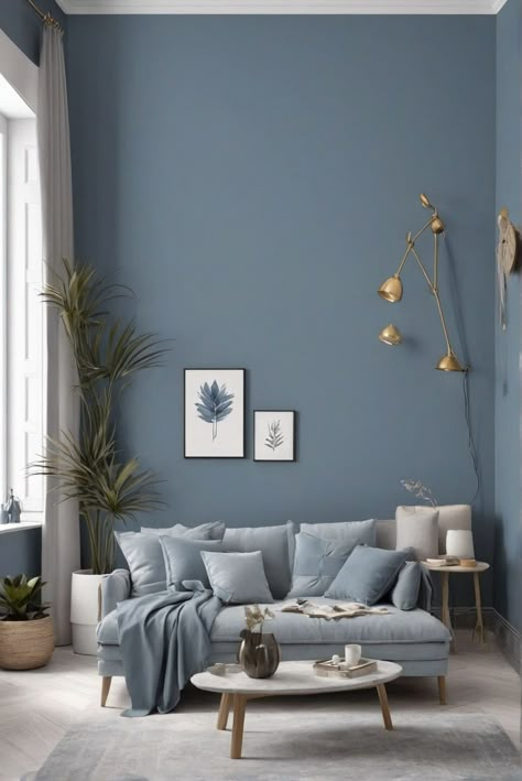 Blue In Interior Design, House Paint Design Living Rooms, Painting Ideas On Walls Living Room, Painting Ideas For House Interior Design, Grey Blue Paint Living Room, Gray Blue Walls Living Room, Room Color Ideas Blue, Living Room Color Idea, Painting Ideas Home Interior