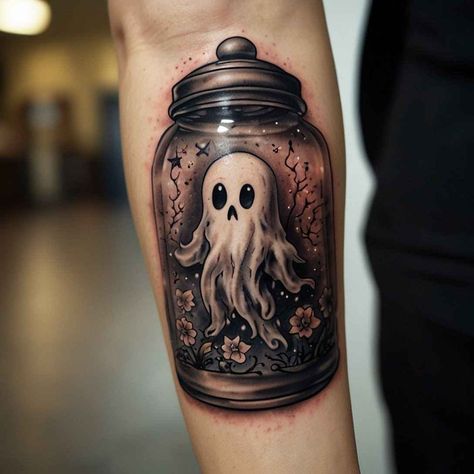 50 Mini Ghost Tattoo Ideas with Meaning for Your Next Ink Tattoo Ideas Ghost, Mini Ghost Tattoo, Ghost Tattoo Ideas, Dark Tattoo Ideas, Tattoo Ideas With Meaning, Tiny Designs, Mini Ghost, Ghost Tattoo, Scary Tattoos