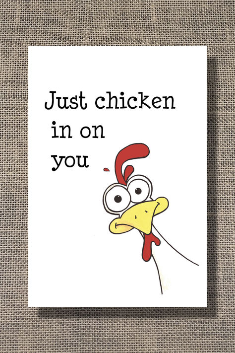 Just chicken in on you! Funny greeting card is great birthday, get well, encouragement, friendship, or anytime card. Personalize it with your own custom message printed inside! High quality card is hand drawn and printed on heavy weight card stock; both card and envelope are eco-friendly recycled paper. Visit my Etsy shop for more great cards! Funny Encouragement, Anniversary Message, Funny Postcards, Pun Card, Funny Greetings, Chicken Humor, Bath Ideas, Funny Greeting Cards, Notecard Set