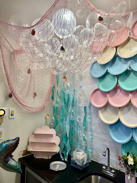 Mermaid One Birthday Party, Shell Themed Birthday Party, Ariel Decorations Party, Mermaid Theme 3rd Birthday, One Shell Of A Party, Dive Into Five Birthday Decorations, 1st Bday Mermaid Theme, Birthday Beach Theme Decorations, Ocean Birthday Party Decorations Diy