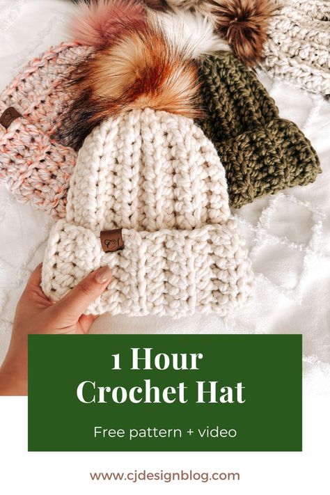 Crochet this beautiful hat in only 1 hour! All sizes included. Beginner-Friendly Crochet Hat #EasyCrochet #CrochetHat Super Bulky Yarn Patterns Crochet, Super Bulky Yarn Patterns, Crochet Hats Free Pattern Ladies, Bulky Yarn Patterns, Bulky Yarn Crochet, Chunky Crochet Hat, Crochet Beanie Pattern Free, Crochet Hat For Beginners, Easy Crochet Hat