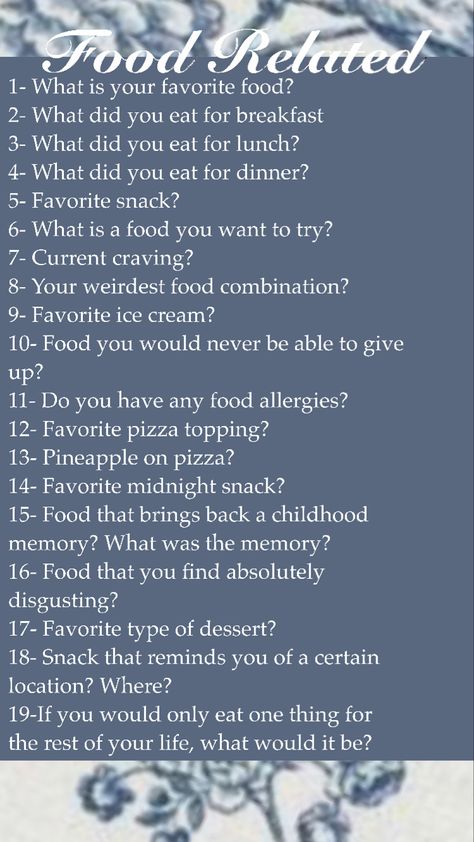 The question game is a game designed to spark conversation between friends. The game first starts off with someone asking the other player to choose a number (1-#). The first person then asks the player the question that corresponds to that number. Find out all the tea about your friends with this game of truth and of course, gossip! The Question Game, Choose A Number, Random Questions, Pineapple Pizza, Question Game, Fun Questions To Ask, Between Friends, Food Combining, Did You Eat