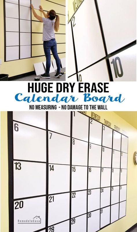 DIY - HUGE dry erase calendar board Under $60 - Great use of a big empty wall space in an office! Huge Wall Calendar, Classroom Calendar Diy, Productivity Wall, Diy Whiteboard, Big Calendar, Dry Erase Wall Calendar, Large Calendar, Large Wall Calendar, Dry Erase Board Calendar