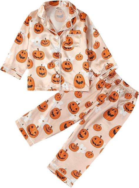 Girls Boys Silk Pajamas Long Sleeve Button-Down Tops Pants #AD Kids Halloween Pajamas, Halloween Pajama Pants, Halloween Pjs, Kids Pajamas Girls, Pajamas Long Sleeve, Satin Pjs, Halloween Pajamas, Toddler Pajamas, Silk Pajama Set