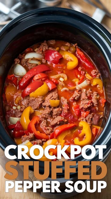 The Best Slow Cooker Stuffed Bell Pepper Soup Recipe Low Carb Crockpot Stuffed Peppers, Crockpot Bell Peppers, Stuff Pepper Soup In Crockpot, Crockpot Unstuffed Peppers, Stuffed Bell Pepper Soup Crockpot, Stuffed Bell Peppers Soup, Best Stuffed Pepper Soup, Crock Pot Stuffed Pepper Soup, Crockpot Stuffed Pepper Soup