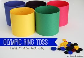 A fine motor challenge with an Olympic twist. All you need is your fingers, some paper and a few buttons! #finemotor #Olympics #pediot Winter Olympics Activities, Preschool Olympics, Olympic Ring, Olympic Games For Kids, Olympic Idea, Olympic Crafts, Olympics Activities, Olympic Theme, Olympic Party