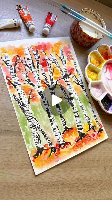 TammyKaye on Instagram: "Got another use for a credit card besides spending money? Try out this fun and playful tree painting for the season. It’s so fun! Affiliated links for supplies used in this video and linked in my profile. Paint: Meeden watercolor tubes Ceramic palette: Meeden Paper: Meeden 100% cotton Brushes: Meeden 10-piece set Water cups: Meeden #watercolortree #watercolortrees #paintingtutorials #tammykayeart #easypainting #easywatercolor #artistoninstagram" Watercolor Painting With Credit Card, How To Paint A Tree With Watercolor, Watercolor Apple Tree, Watercolor Tree Study, Watercolor Bushes Trees, Watercolor Tree, Card Tricks, Watercolor Paintings Tutorials, Watercolor Trees