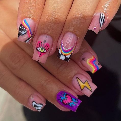 Los Angeles Nails Design, Funky Biab Nails, Los Angeles Nails, Funky Friday, Biab Nails, 2024 Nails, Electric Forest, Korean Design, Short Acrylic