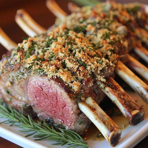 Elevate your dinner with this tender Herb-Crusted Rack of Lamb! 🐑🌿 A perfect dish for special occasions! 😋🍷" Herb-Crusted Rack of Lamb Ingredients: Rack of lamb (1, about 8 ribs) Fresh rosemary (2 tbsp, chopped) Fresh thyme (2 tbsp, chopped) Garlic (3 cloves, minced) Dijon mustard (2 tbsp) Olive oil (2 tbsp) Breadcrumbs (½ cup) Salt (to taste) Black pepper (to taste) Instructions: Preheat oven to 400°F (200°C). Season lamb with salt and pepper. In a bowl, mix rosemary, thyme, garlic, must... Herb Crusted Rack Of Lamb, Crusted Rack Of Lamb, Herb Rack, Lamb Chop Recipes, Rack Of Ribs, Lamb Ribs, Instagram Recipes, Rack Of Lamb, Trending Recipes