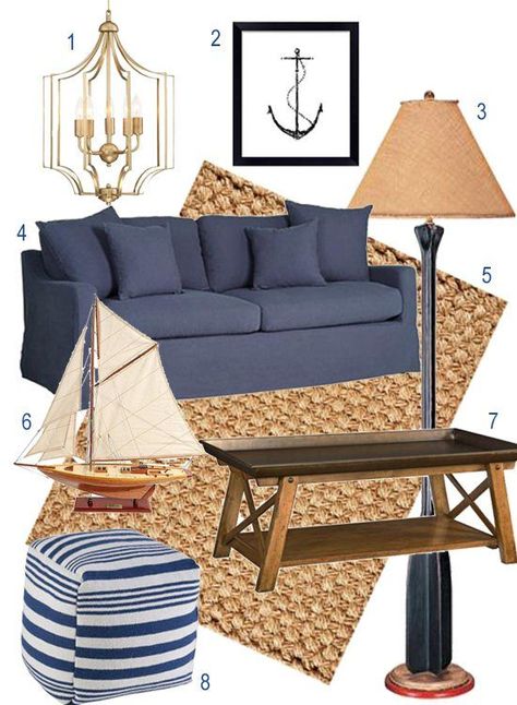 Un style d'agencement pour un chalet bord de plage New England Decor, Interior Hallway, Blue And White Decor, Coastal New England, Interior Drawing, Deco Marine, Nautical Living Room, Remodel Diy, Coastal Living Rooms