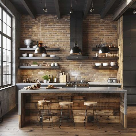 19+ Two Tone Kitchen Cabinets Ideas That Elevate Industrial Chic • 333+ Art Images Mediterranean Kitchen Design, Scandinavian Kitchens, Industrial Kitchen Design, Urban Kitchen, Loft Kitchen, Mediterranean Kitchen, Industrial Style Kitchen, U Shaped Kitchen, Rustic Farmhouse Kitchen