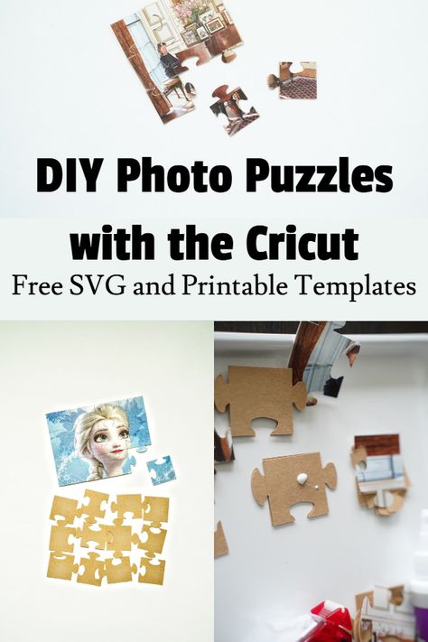 How to make photo puzzle by hand or with the Cricut, Free SVG puzzle templates How To Make Puzzle Pieces, Making Puzzles With Cricut, Cricut Puzzle Diy, Cricut Puzzle, Cameo Pro, Chipboard Projects, Make A Puzzle, Puzzle Piece Template, Cricut Corner