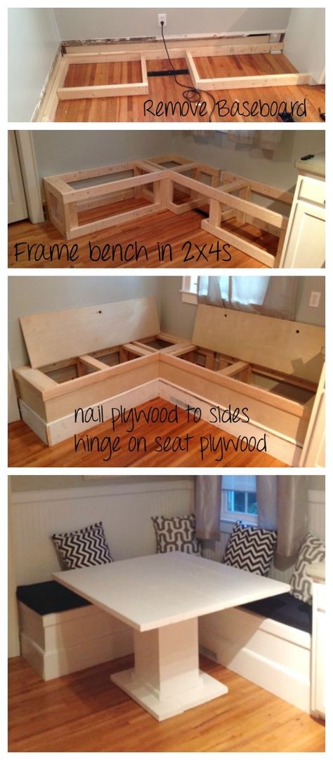 Dröm Hus Planer, Breakfast Nook With Storage, Diy Breakfast Nook, Diy Bank, Diy Breakfast, Cheap Living Room Decor, Diy Home Decor For Apartments, Kitchen Apartment, Kitchen Banquette