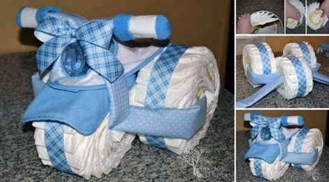 How to DIY Cute Tricycle Diaper Cake | www.FabArtDIY.com LIKE Us on Facebook ==> https://www.facebook.com/FabArtDIY Diaper Tricycle, Diaper Cakes Tutorial, Diaper Cake Instructions, Nappy Cake, Nappy Cakes, Baby Shower Diaper Cake, Diy Bebe, Shower Bebe, Baby Shower Diapers