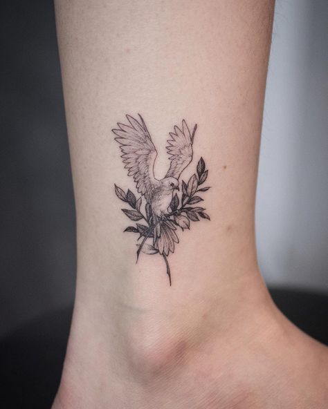 🕊️️ dove tattoo Biblical Tattoos Sleeve, Fine Line Dove Tattoo, Grandma Tattoos, Catholic Tattoos, Biblical Tattoos, Dragons Tattoo, Tattoo Artist Tattoo, Dove Tattoos, Dove Tattoo