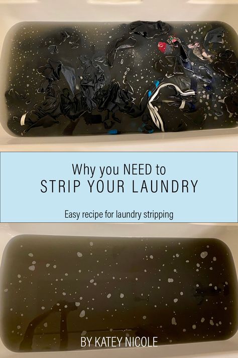 I can't believe I am sharing this... these clothes literally went straight from the washer to the tub and look and how nasty this water is! This is the best recipe for stripping laundry. Deep clean your clothes with this method. How To Deep Clean Clothes, Clothing Stripping Recipe, Deep Cleaning Clothes, Strip Clothes Recipe, Strip Clothing Recipe, Deep Clean Clothes, How To Strip Clothes In Washer, Clothes Stripping Recipe Diy, Soak Clothes In Tub