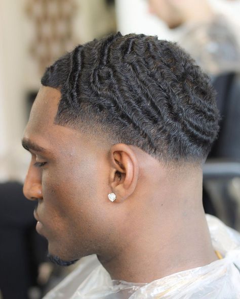 Waves With Taper Fade, Low Waves Hair, Low Cut Ceaser With Deep Waves, Taper Fade Haircut Waves, Wave Haircuts For Black Men, Black Men Waves Haircut, Taper Waves Haircut, Low Taper Waves, Drop Fade Waves