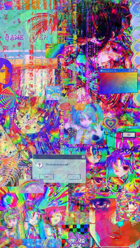 #glitch #glitter #hyperpop #colorful #eyestrain #anime #webcore Eyestrain Aesthetic, Hyperpop Aesthetic, Hyperpop Wallpaper, Anime Webcore, 2000s Art, Japanese Art, Art Wallpaper, Glitter, Drawings