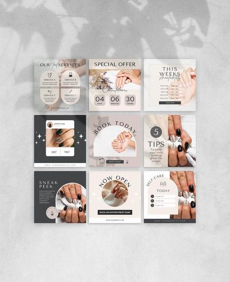 Instagram Post Templates by Kerry Nail Instagram Feed, Art Social Media Post, Nail Tech Instagram, Nail Instagram, Salon Owner, Glamorous Nails, Art Social Media, New Clients, Etsy Instagram