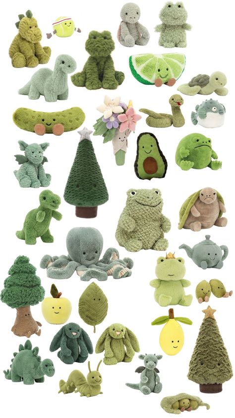 green jellycats 🥎🤢💚🐍🌲🥬 Jellycat Frog Aesthetic, Plant Jellycat, Cute Green Things, Jellycat Stuffed Animals, Jelly Cat, Baby Frog, Cat Plants, Cool Makeup Looks, Cute Stuffed Animals