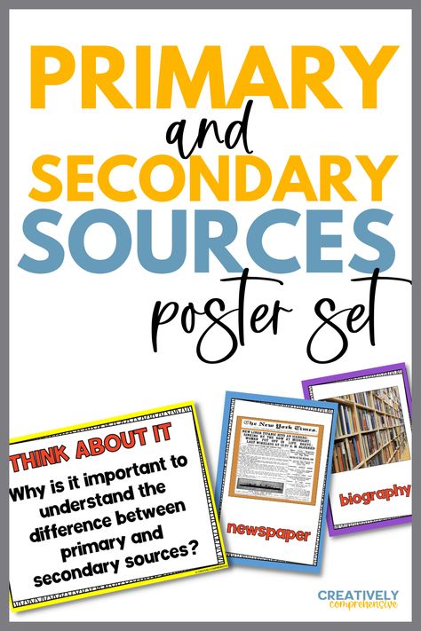 Primary Secondary Sources Activities, Primary Vs Secondary Sources, Fairy Classroom, Classroom Displays Secondary, Primary And Secondary Sources, 5th Grade Ela, Language Disorders, Teacher Freebies, Secondary Source