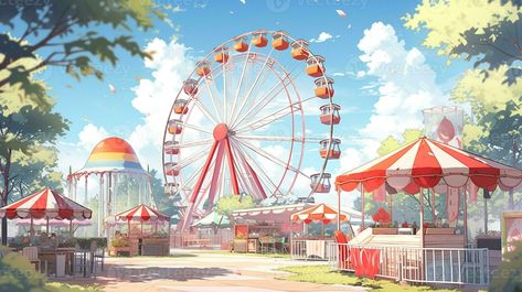 Anime Amusement Park, Amusement Park Background, Park Swings, Park Background, Wall Trends, Scene Background, Full Hd Wallpaper, Souvenir Shop, Water Reflections