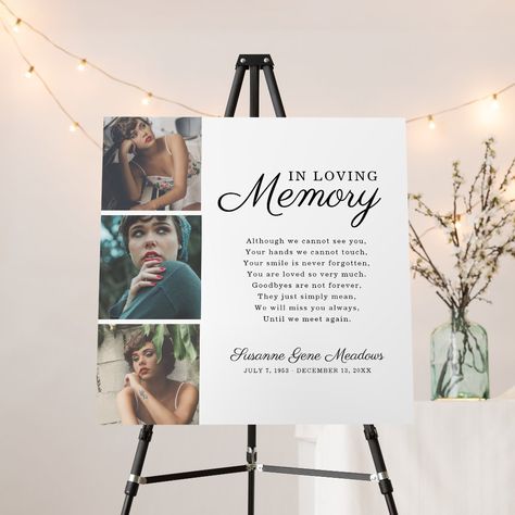 In Loving Memory 3 Photo Collage Funeral Foam Board Size: Dynamic. Color: blue. Gender: unisex. Age Group: adult. Memorial Service Decorations, Memory Boards, Memory Collage, Goodbyes Are Not Forever, 3 Photo Collage, Memory Of A Loved One, Sympathy Quotes, Keepsake Gifts, Memory Tree