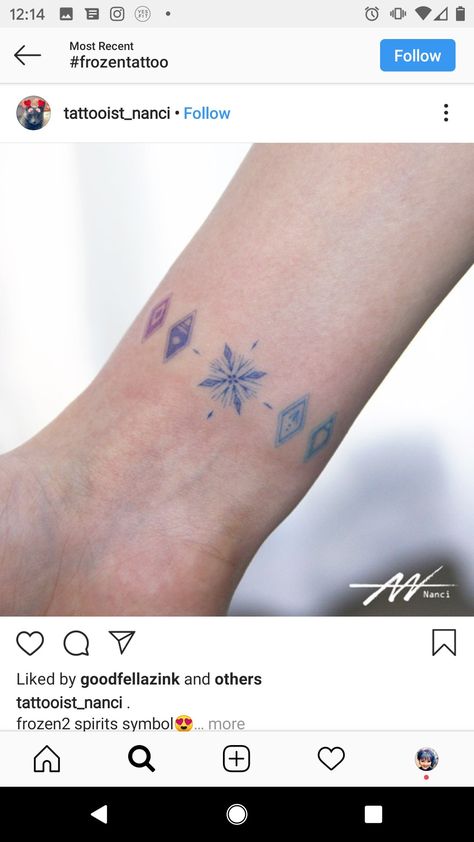 Frozen Tattoo Ideas, Tattoo Ideas Disney, Frozen Tattoo, Barbie Tattoo, Disney Tattoo Ideas, Disney Sleeve Tattoos, Matching Friend Tattoos, Snow Flake Tattoo, Anna Und Elsa