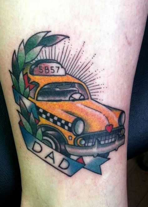 "Sometimes I feel like the only cab on the road." compass with this Taxi Tattoo, Truck Tattoo, Dad Tattoo, New York Tattoo, Tattoo Sleeves, Yellow Cabs, Dad Tattoos, Tattoo Sketch, Taxi Cab