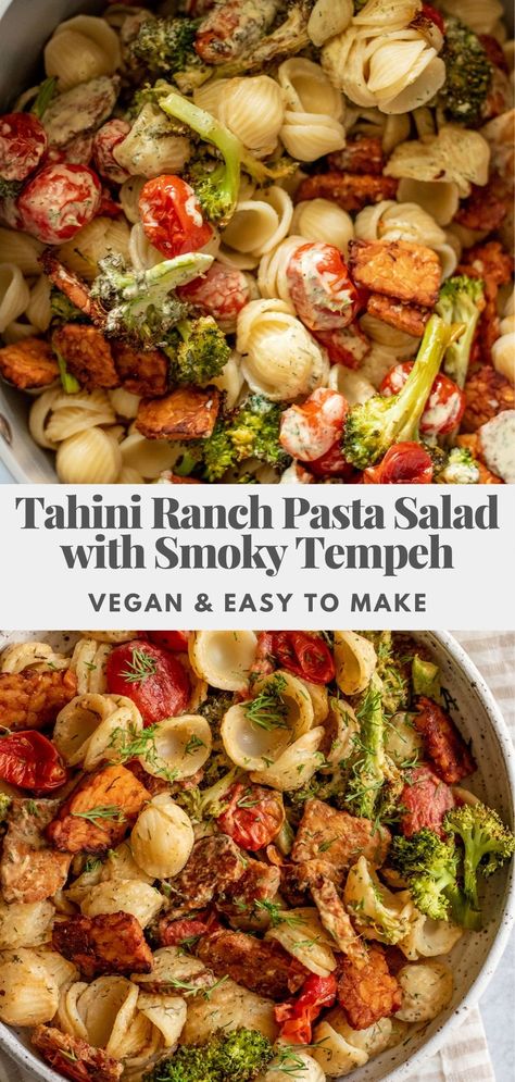 Vegan Salad Toppings, Tempeh Pasta Recipes, Vegan Lunch On The Go, Vegan Oven Meals, Vegan Protein Pasta Salad, Tempeh Salad Recipes, Cold Vegan Meals, Tofu Pasta Salad, Healthy Vegan Salads