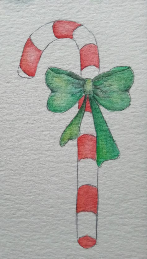 Candy Cane Watercolor, Watercolor Candy Cane, Candy Cane Art, Watercolor Crafts, Watercolor Santa Claus, Christmas Watercolors, Hand Painted Christmas Cards, Hand Drawn Christmas Cards, Easy Christmas Drawings