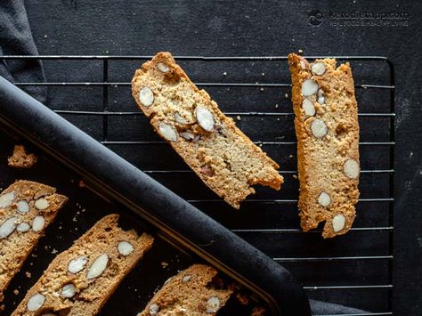 Healthy Keto Almond Biscotti | The KetoDiet App Blog | Bloglovin’ Italian Almond Cookies, Ketogenic Desserts, Keto Diet App, Almond Biscotti, Low Carb Cookies, Low Carb Baking, Healthy Keto, Low Carb Bread, Almond Cookies