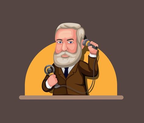 Technology Illustration, Alexander Graham Bell, Communication Technology, Logos Inspiration, Social Media Logos, Interesting History, Cartoon Illustration, Logo Inspiration, Premium Vector