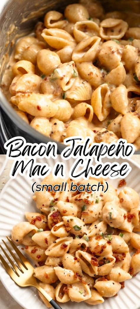 A creamy bacon and jalapeno mac and cheese recipe for two people with creamy Pepper Jack cheese sauce, fresh jalapeño, and crispy ground bacon. Mac And Cheese Recipe For Two, Jalapeno Mac N Cheese, Jalapeno Mac And Cheese Recipe, Pasta With Jalapenos, Bacon Jalapeno Mac And Cheese, Bacon Mac And Cheese Recipe, Sauce For Broccoli, Jalapeno Mac And Cheese, Easy Comfort Food Dinners