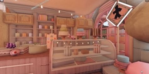 Bloxburg Sweet Shop, Bloxburg Juice Bar, Cute Bloxburg Bakery Ideas, Flower Shop Bloxburg Interior, Hello Kitty Cafe Roblox Ideas Bloxburg, Sanrio Cafe Bloxburg, Restaurant Tycoon Roblox Designs, Kawaii Cafe Bloxburg, Bloxburg Flower Shop