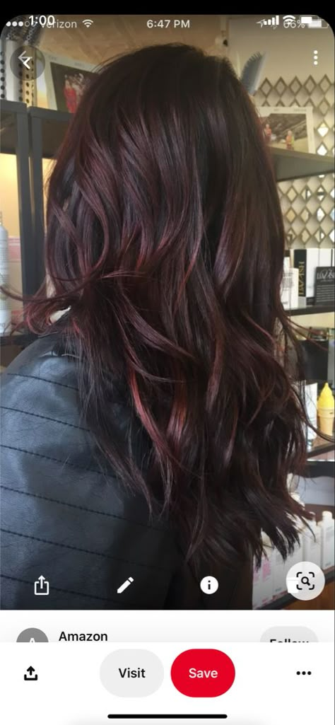 Burgundy Undertone Hair, Black Hair With Tint Of Red, Dark Hair With Burgundy Tint, Dark Brunette Hair Ideas Colour, Black Hair Mahogany Highlights, Brownish Red Highlights On Black Hair, Dark Hair Cherry Highlights, Red Partial Balayage, Black Cherry Highlights Dark Brown