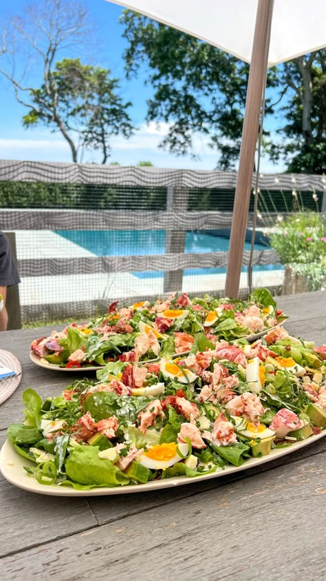 Lobster Cobb Salad Summer Beach Recipes, Summer Cobb Salad, Lobster Salad Recipes, Lobster Cobb Salad, Wishbone Kitchen, Citrus Salsa, Seafood Dinner Party, Tomato Galette, Hamptons Party