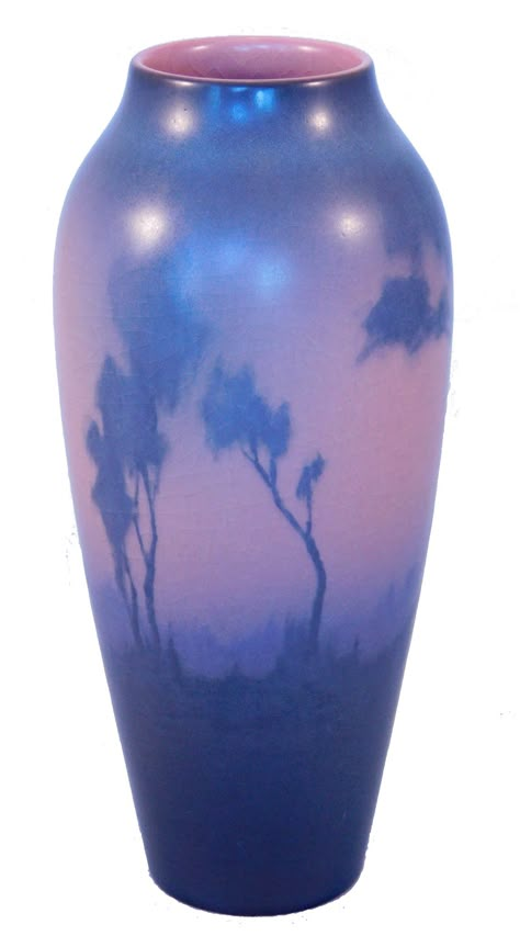 Rookwood Pottery, 1918, Scenic Vellum, Lenore Ashbury, 7 1/2" tall. Color Home Design, Magic Room Decor, Underglaze Painting, Ethereal Dramatic, Xmas Tree Decor, Ceramic Lamps, Rookwood Pottery, Pottery Painting Designs, Pretty Mugs