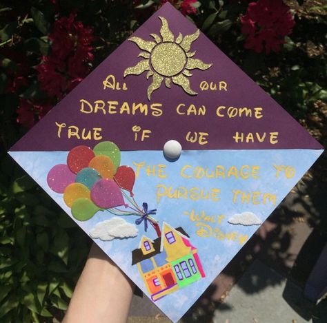 Grad cap Inside Out Graduation Cap Ideas, Ratatouille Grad Cap, Ratatouille Graduation Cap, Disney Inspired Graduation Caps, Crafts With Hot Glue, Disney Grad Caps, Meme Grad Cap Ideas, Senior Graduation Quotes, Disney Graduation Cap