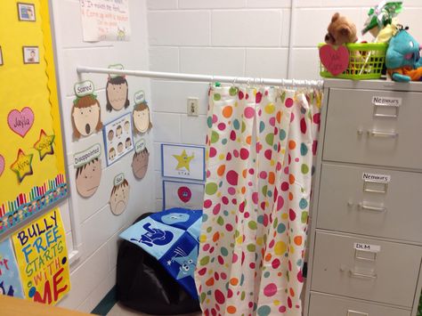 New safe place in my classroom :)-Alicia Safe Area In Classroom, Safe Place Preschool, Safe Corner In Classroom, Classroom Quiet Space, Calming Corner For Middle School, Calm Down Corner Special Education, Preschool Classroom Calm Down Corner, Safe Place Classroom Ideas, Activity Corner Ideas For Classroom